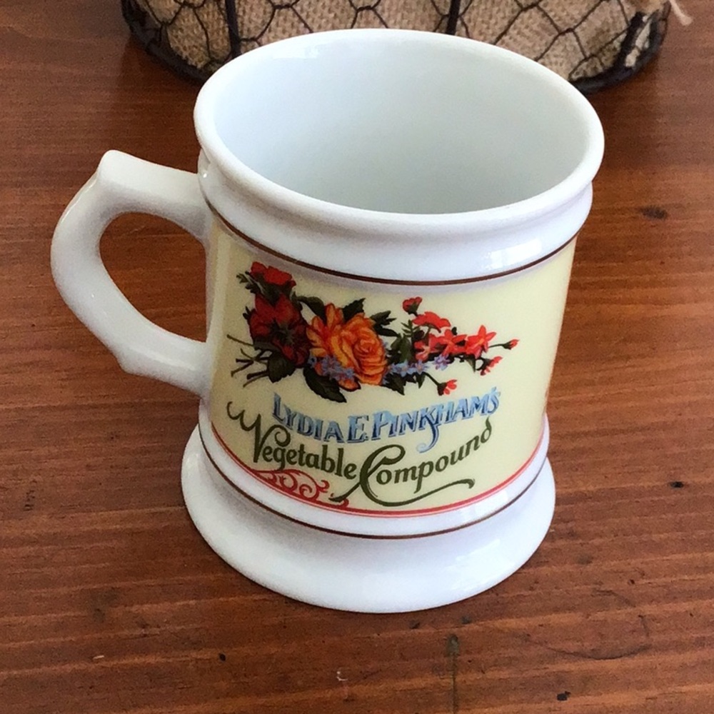 Vintage Lydia E. Pinkham's Franklin Porcelain & Gold Trim Coffee Mug Cup